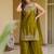 Olive fendy satin embroidered kurta sharara set with fendy satin dupatta