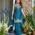Teal blue fendy satin embroidered kurta sharara set with fendy satin dupatta
