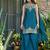 Teal blue fendy satin embroidered kurta sharara set with fendy satin dupatta