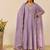 Lavender shimmer silk blend embroidered kurta palazzo set with cotton chanderi dupatta