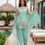 Seagreen french crepe embroidered kurta palazzo set with chinon silk blend dupatta