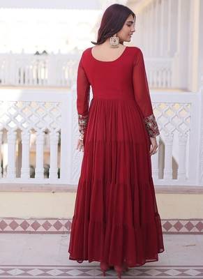 Maroon color faux georgette embroidered gown 4