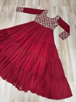 Maroon color faux georgette embroidered gown 5