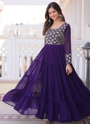 Purple color faux georgette embroidered gown 2