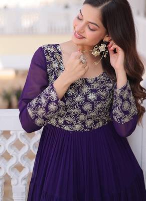 Purple color faux georgette embroidered gown 3