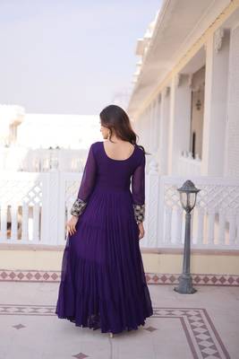 Purple color faux georgette embroidered gown 4