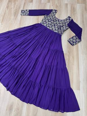 Purple color faux georgette embroidered gown 5
