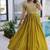 Mehendi color fancy fabric embroidered work readymade gown
