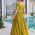 Mehendi color fancy fabric embroidered work readymade gown