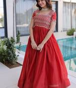 Fenta color fancy fabric embroidered work readymade gown