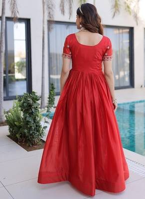 Fenta color fancy fabric embroidered work readymade gown 4