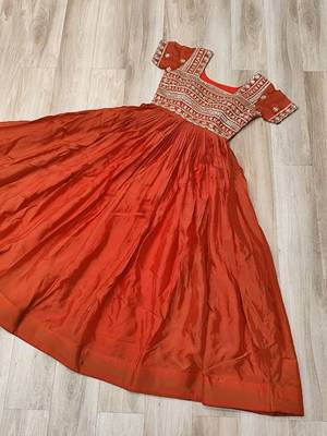 Fenta color fancy fabric embroidered work readymade gown 5