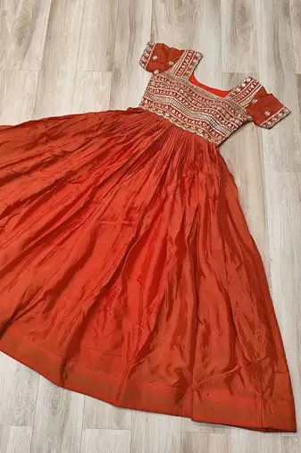 Fenta color fancy fabric embroidered work readymade gown