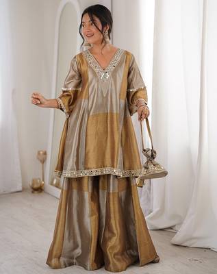 Multi color two tone tissue embroidered work top bottom batwa set 1