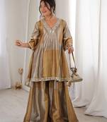 Multi color two tone tissue embroidered work top bottom batwa set