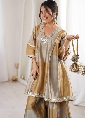 Multi color two tone tissue embroidered work top bottom batwa set 2