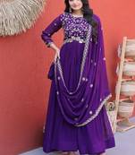 Purple color faux blooming embroidered gown dupatta set full stitched.