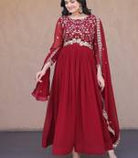 Maroon color faux blooming embroidered gown dupatta set full stitched.
