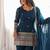 Teal blue color crunchy silk embroidered top bell bottom dupatta set
