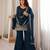 Teal blue color crunchy silk embroidered top bell bottom dupatta set