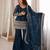 Teal blue color crunchy silk embroidered top bell bottom dupatta set