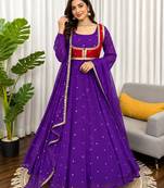 Purple georgette anarkali suit set with koti, pant & dupatta