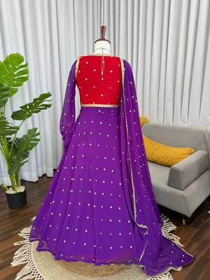 Purple georgette anarkali suit set with koti, pant & dupatta 3