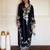 Navy blue satin rayon kaftan set with dupatta