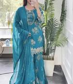 Sky blue georgette embroidered sharara suit set with dupatta