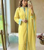 Yellow crepe silk kurta set with organza dupatta