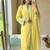 Yellow crepe silk kurta set with organza dupatta
