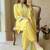 Yellow crepe silk kurta set with organza dupatta