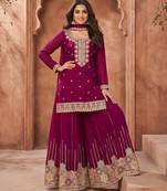Magenta premium chinon kurta palazzo set with dupatta