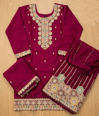 Magenta premium chinon kurta palazzo set with dupatta 4