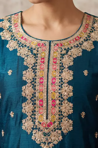 Teal blue premium chinon kurta palazzo set with dupatta