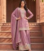 Mauve premium chinon kurta palazzo set with dupatta