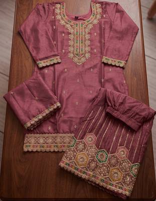 Mauve premium chinon kurta palazzo set with dupatta 4