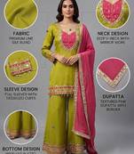Green roman glass mirror work kurta palazzo set with kota dupatta
