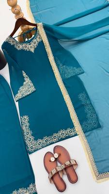 Blue blooming faux embroidered sharara set with dupatta 2