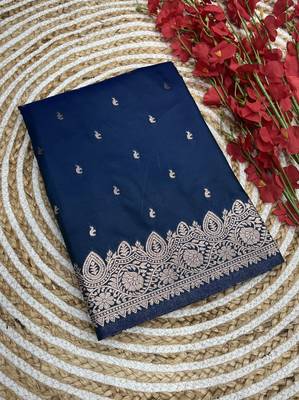 Blue  soft banarasi silk blend saree with self weaving design zari weaving pallu and blouse 3