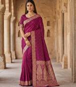 Pink soft banarasi silk blend  saree with self weaving design zari weaving pallu and blouse