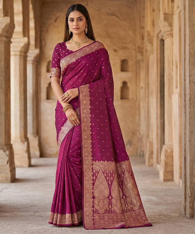 Pink soft banarasi silk blend  saree with self weaving design zari weaving pallu and blouse
