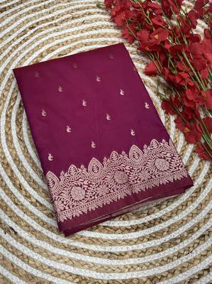 Pink soft banarasi silk blend  saree with self weaving design zari weaving pallu and blouse 2