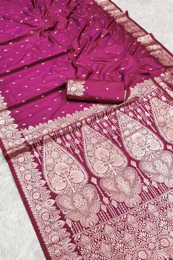 Pink soft banarasi silk blend  saree with self weaving design zari weaving pallu and blouse