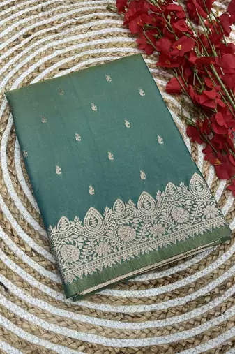 Light green  soft banarasi silk blend  saree with self weaving design zari weaving pallu and blouse