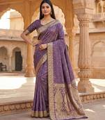 Lavender soft banarasi silk blend  saree with self weaving design zari weaving pallu and blouse