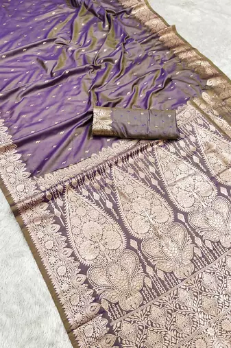 Lavender soft banarasi silk blend  saree with self weaving design zari weaving pallu and blouse