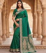 Sea green soft banarasi silk blend  saree with self weaving design zari weaving pallu and blouse