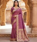 Onion pink soft banarasi silk blend  saree with self weaving design zari weaving pallu and blouse