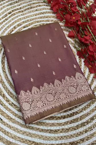 Onion pink soft banarasi silk blend  saree with self weaving design zari weaving pallu and blouse